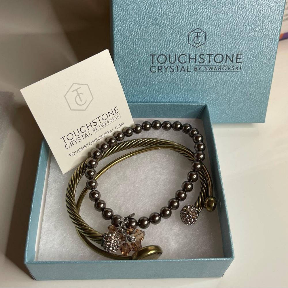 Touchstone Crystals By Swarovski 3 Bracelet/ Rare Bronzed Gold NEW